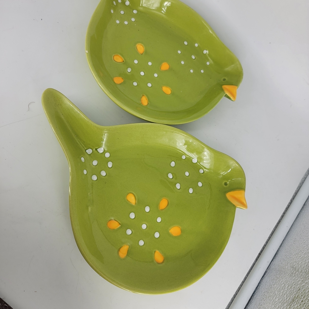 Pier 1 Green and Yellow Bird-Shaped Plates